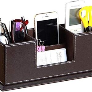 SMKTTM Vegan Leather Desk Organizer with 4 Compartment, Pen/Pencil Holder, Office Supplies Desktop Storage Box